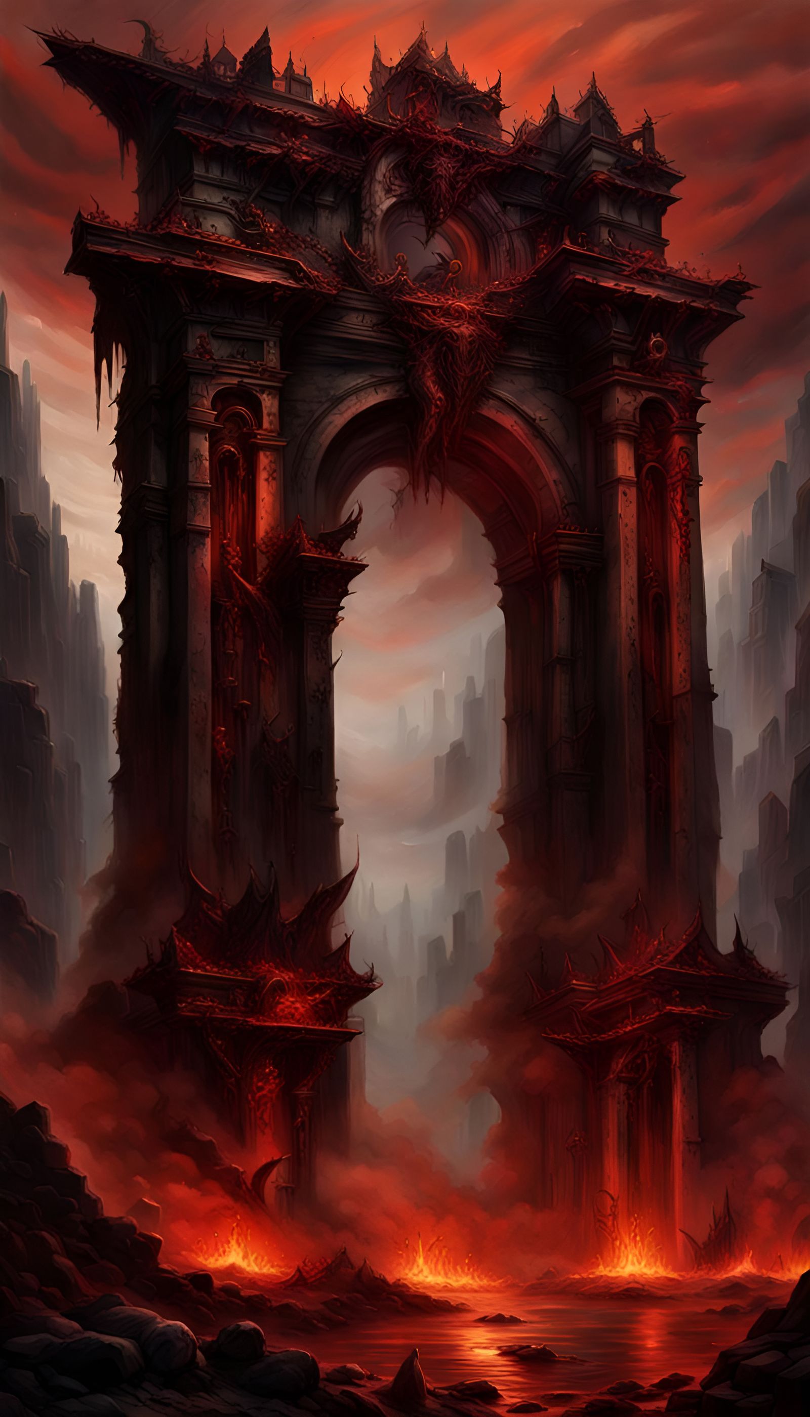 Obsidian Gates to Hell in a Nightmarish Landscape