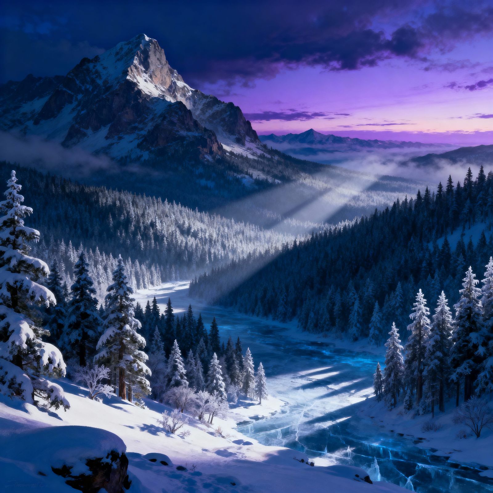 Epic Fantasy Mountain Valley Landscape in Matte Painting Sty...
