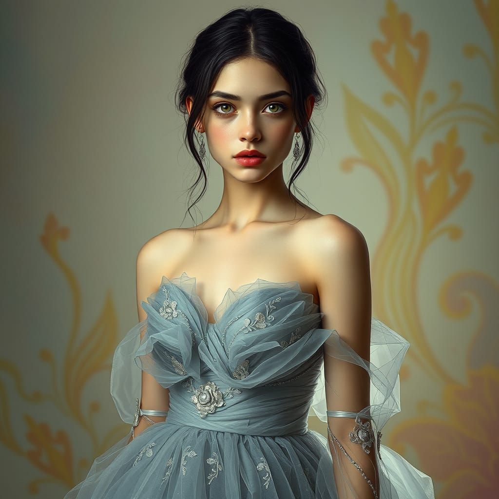 Ethereal Silver Goddess in Hyperrealistic Mid Shot