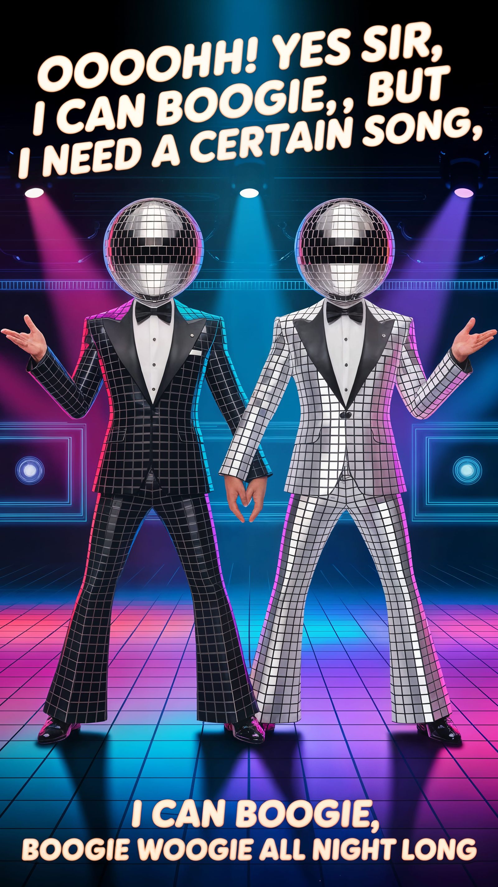 Disco Dancers in Vibrant Mirrored Flares, Caught in Mid-Moti...