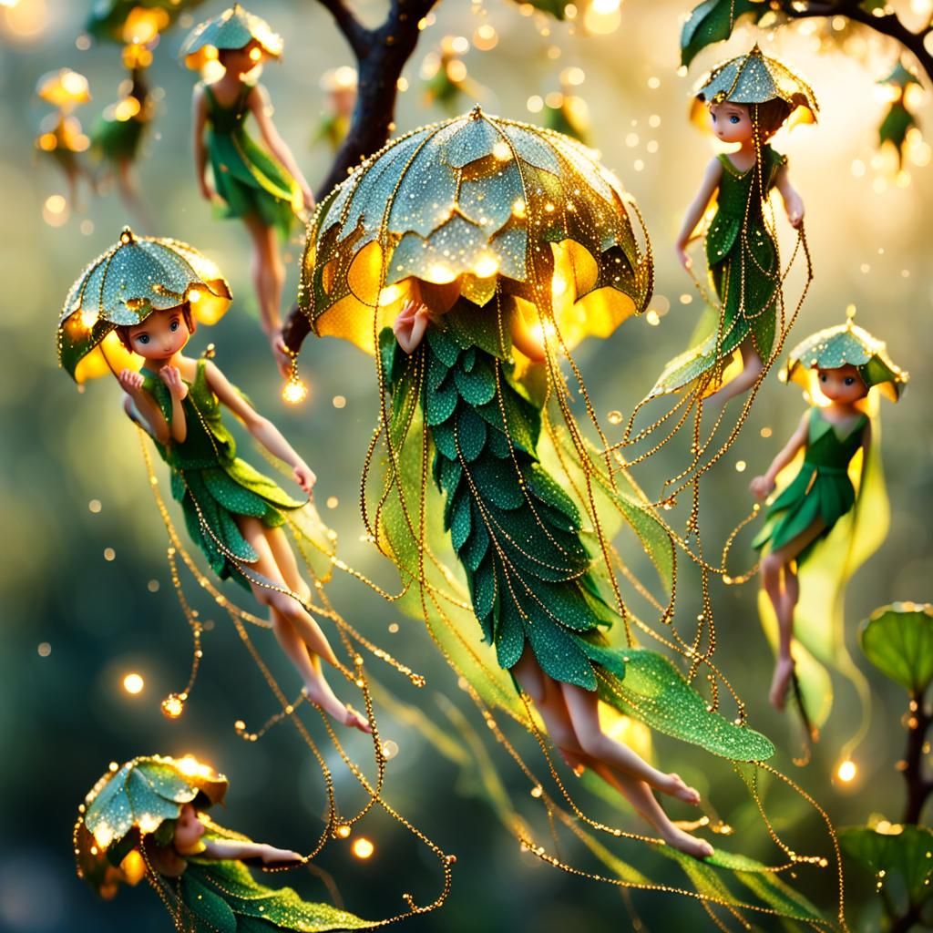 Enchanted Elves Dancing in Gilded Rain
