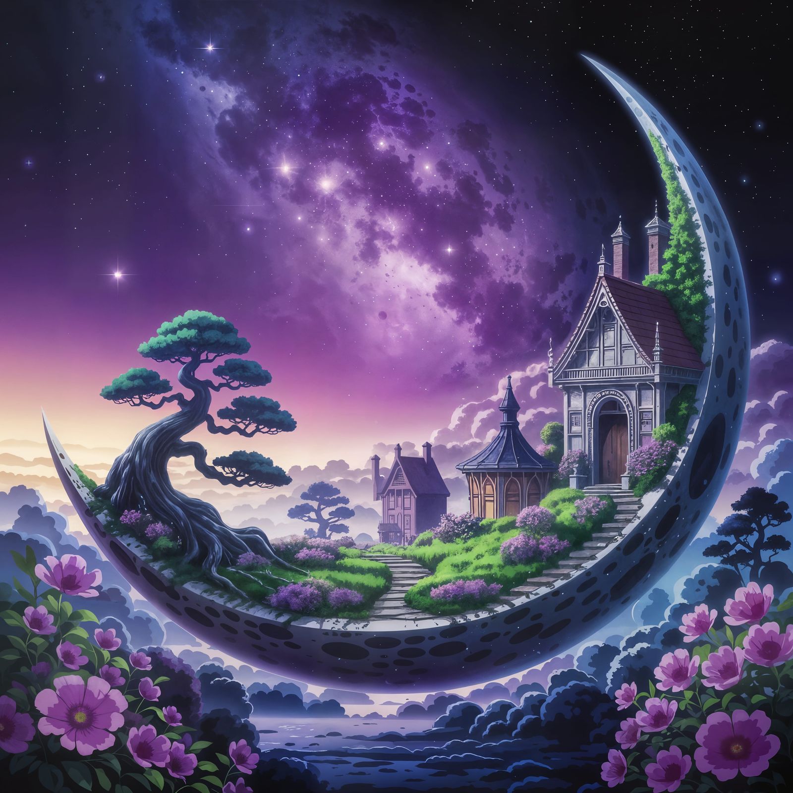 Surreal Moonlit Garden in Enchanted Fantasy Style
