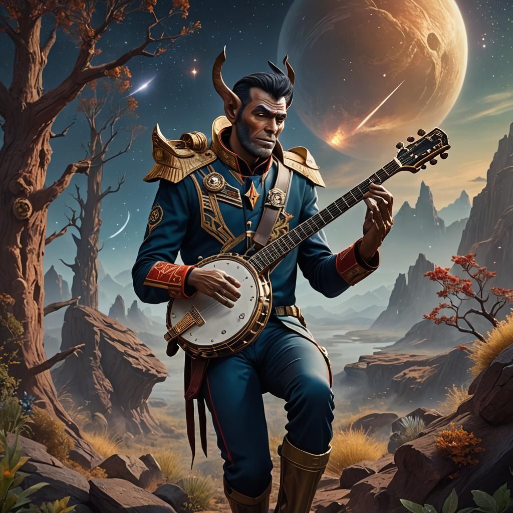 Vulcan in Starfleet Uniform Playing Banjo