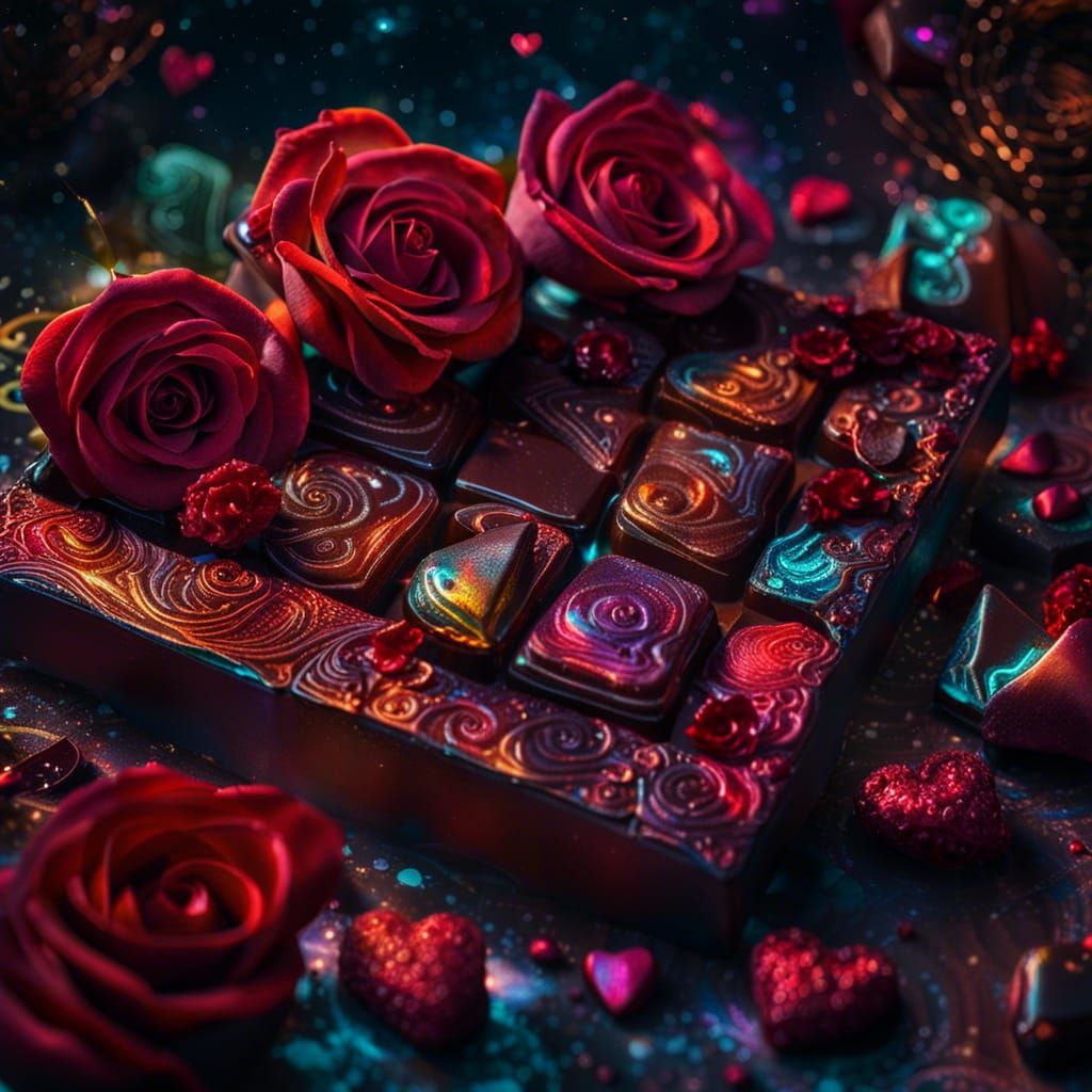 Valentine's Day Chocolates and Roses in Mixed Media