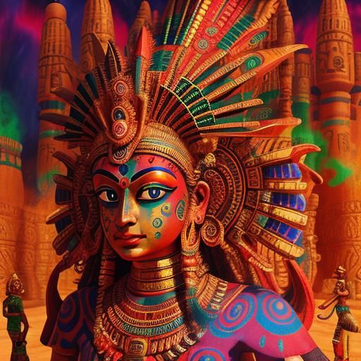 Psychedelic Aztec Durga Sphinx Buddha Composition