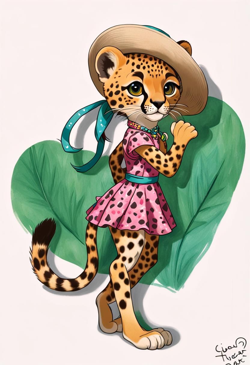 A female cheetah jaguar cub wear dress and partial and wear ...