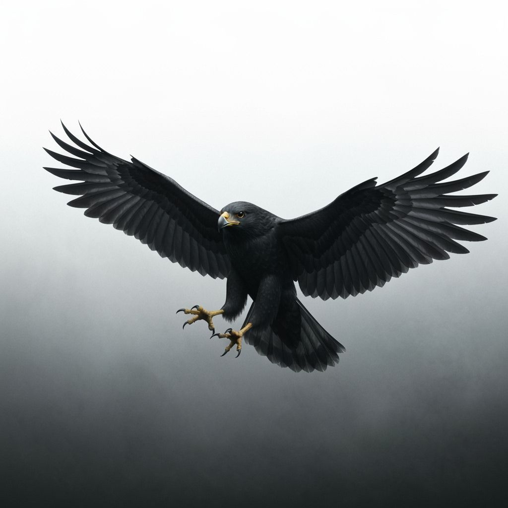Majestic Black Bird of Prey in Dramatic Flight