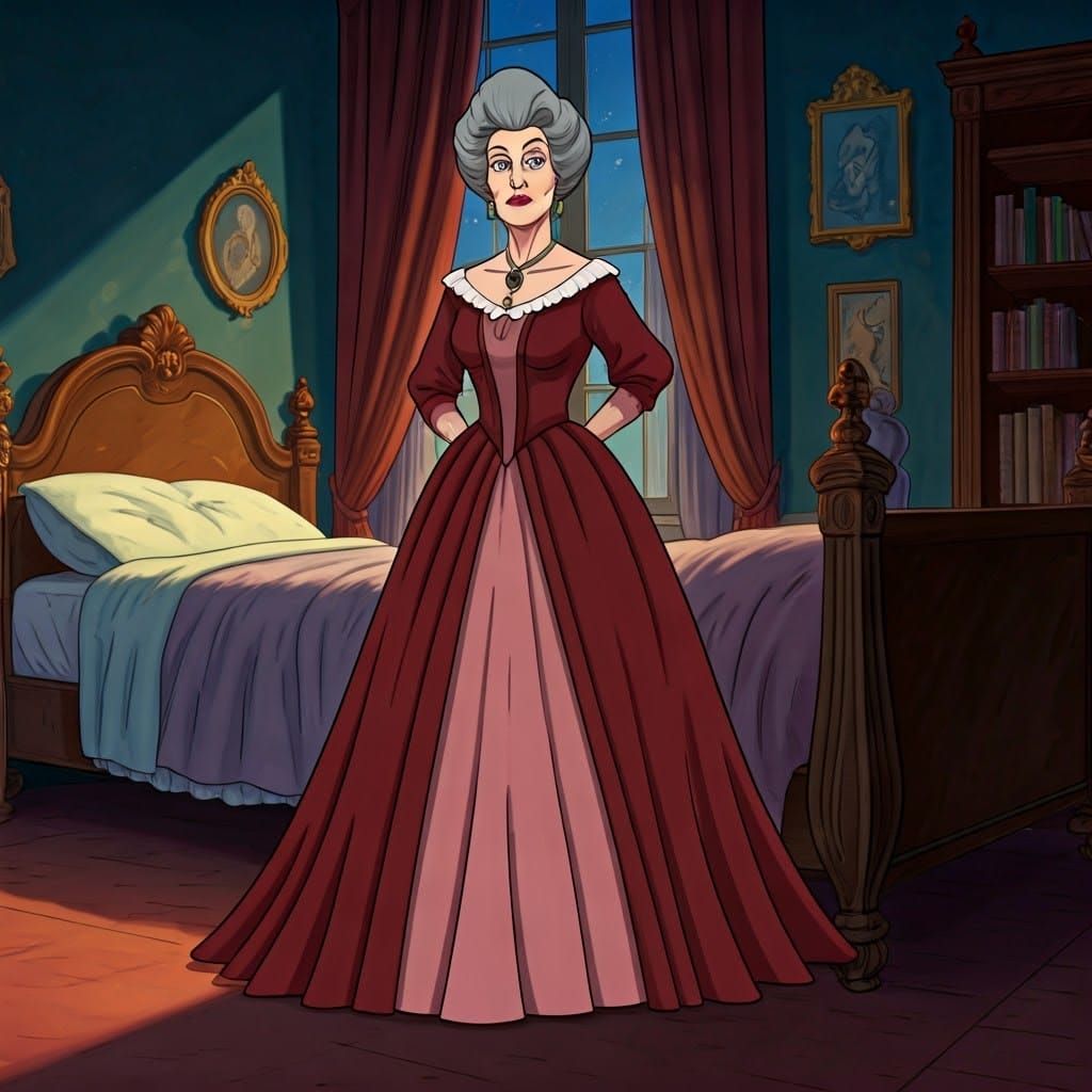 Elegant 50's Woman in Burgundy Red Dress, Disney-Inspired Ar...