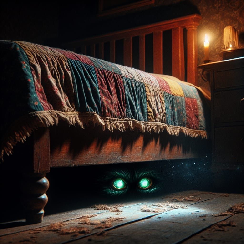 Ominous Bedroom Scene: Creature Under the Bed