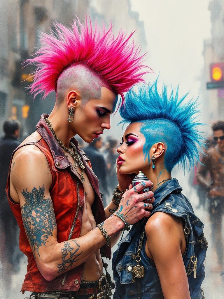 Punk Stylists with Vibrant Mohawks in Rococo Style