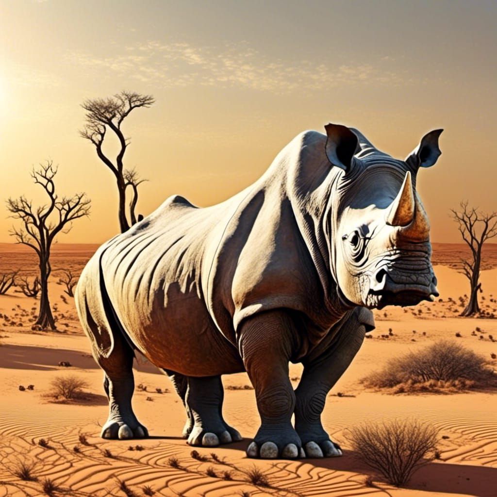 Albino Rhino in Sahara at Sunrise