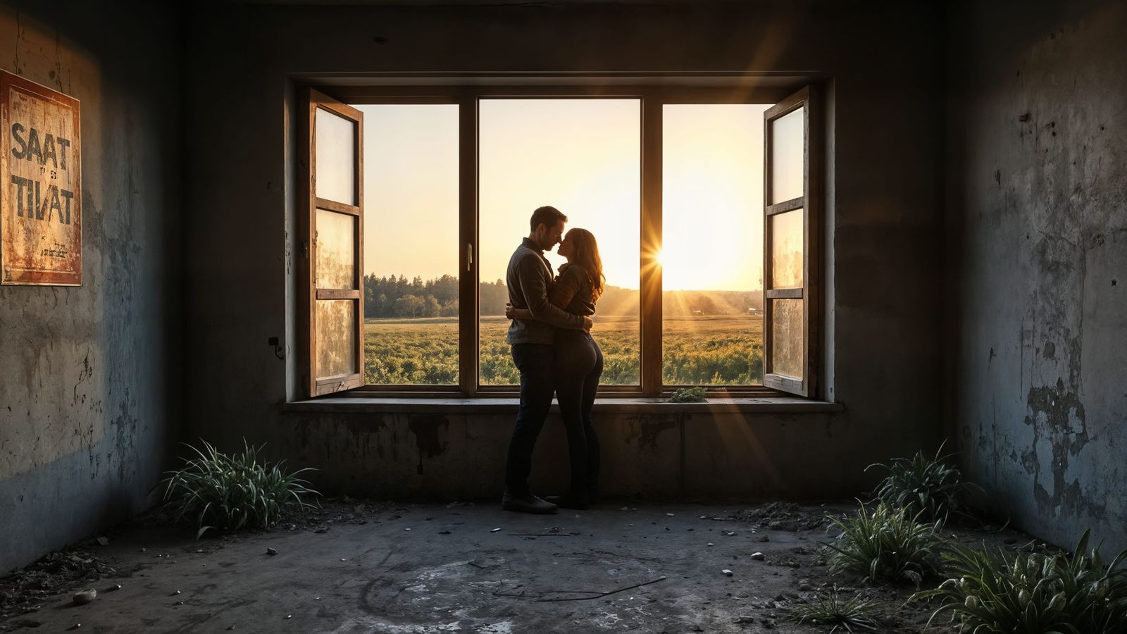 Abandoned Concrete Wall with Propaganda Poster