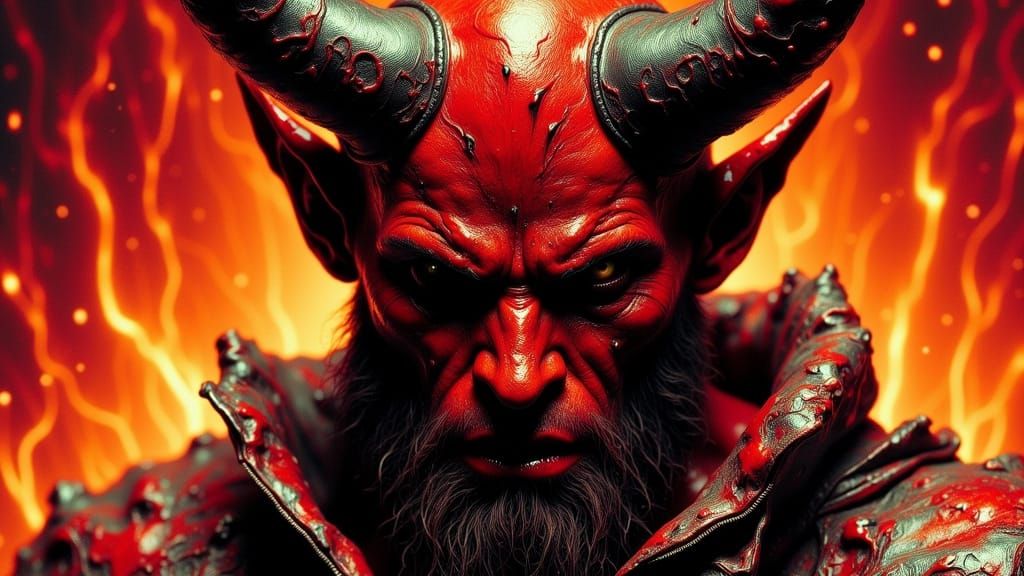 Hellboy Close-Up in a Fiery, Gothic Style