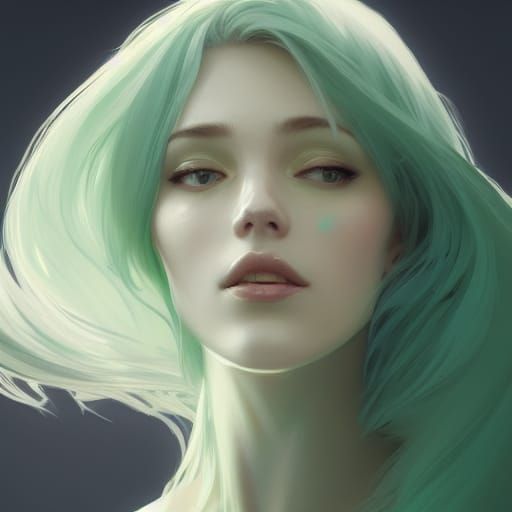 Mint Green Portrait in Hyperdetailed Style