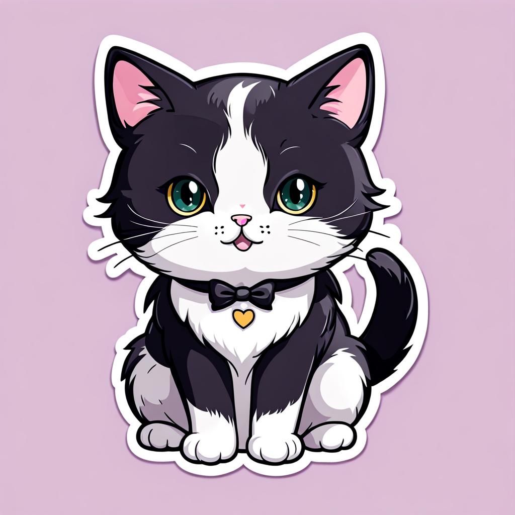 Cute Tuxedo Cat Sticker in Kawaii Style