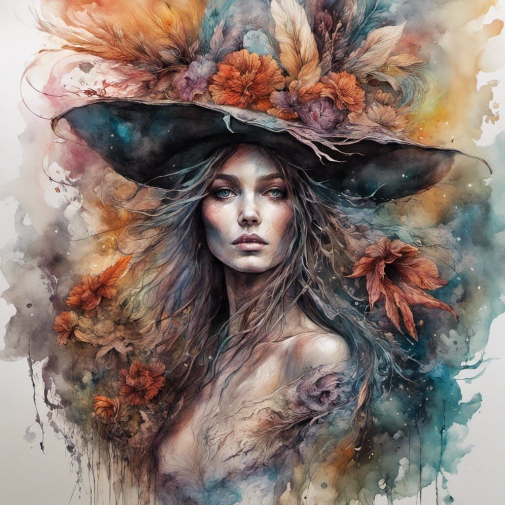 Surreal Flower Witch in Dreamlike Horror Landscape