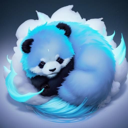 Fluffy Blue Panda Sleeping on Cloud in Anime Style