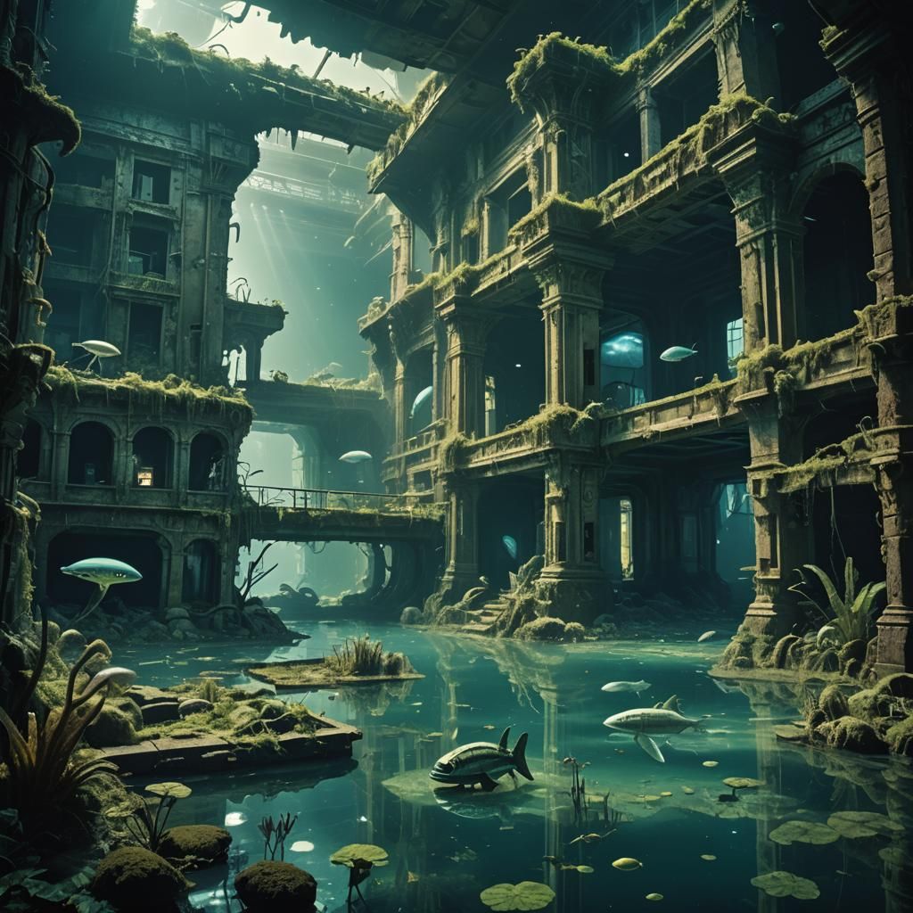 Bioluminescent Creatures Inhabit Abandoned Underwater Metrop...