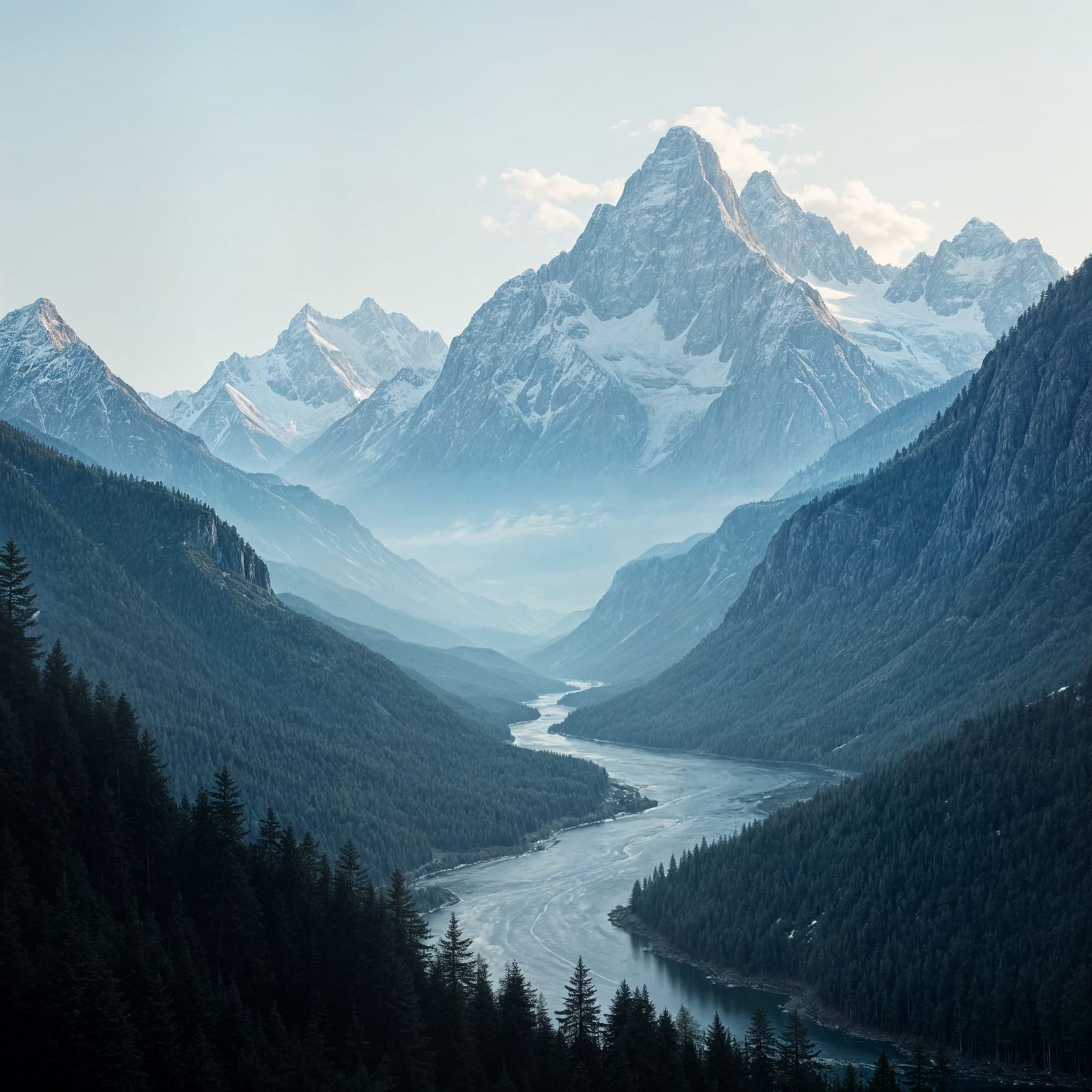 Dramatic Mountain Landscape with Snowy Peaks