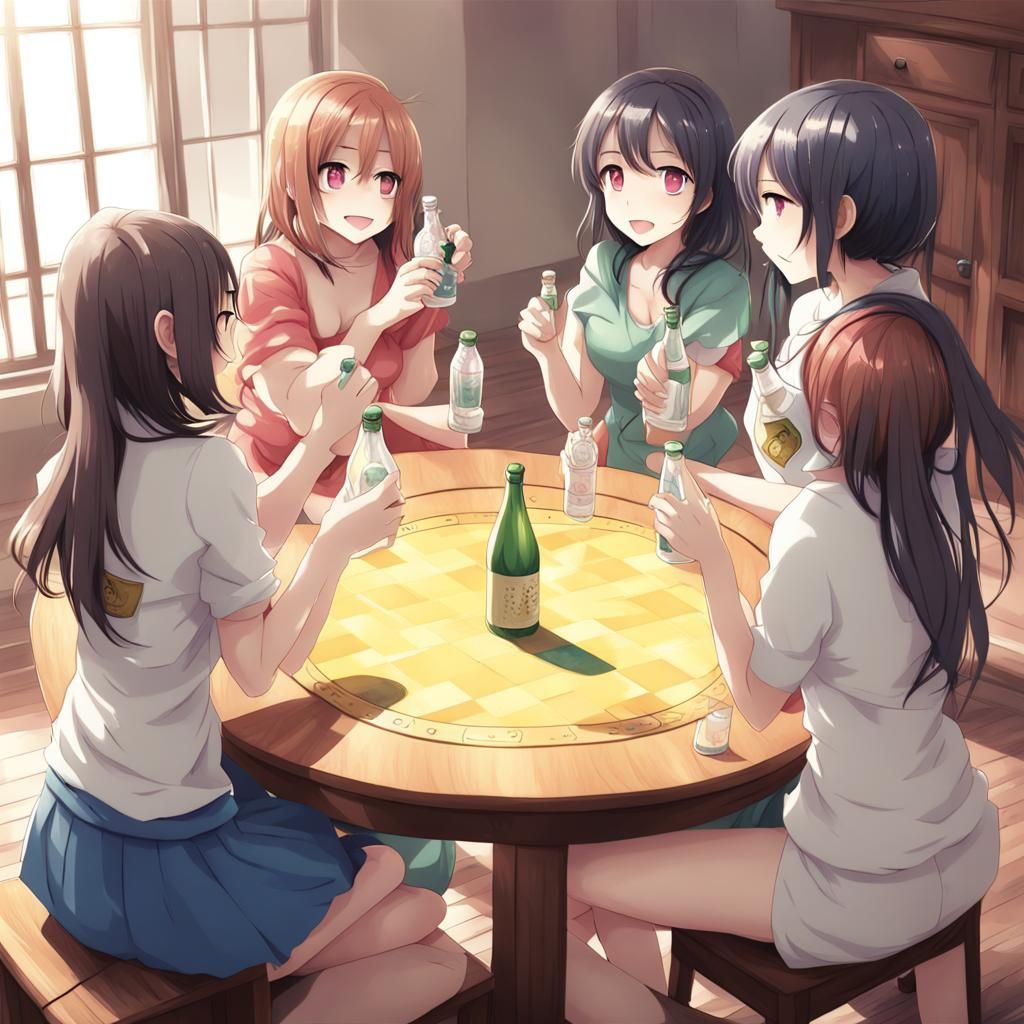 Anime Style: Girls Playing Spin the Bottle