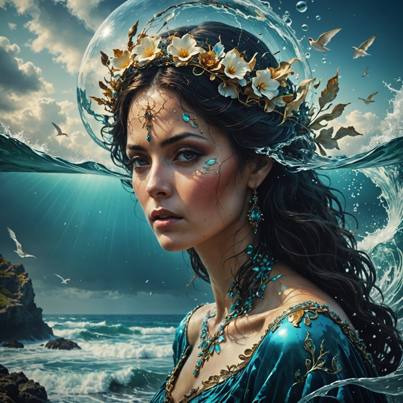 Opalescent Mother Ocean in Cell-Shaded Style