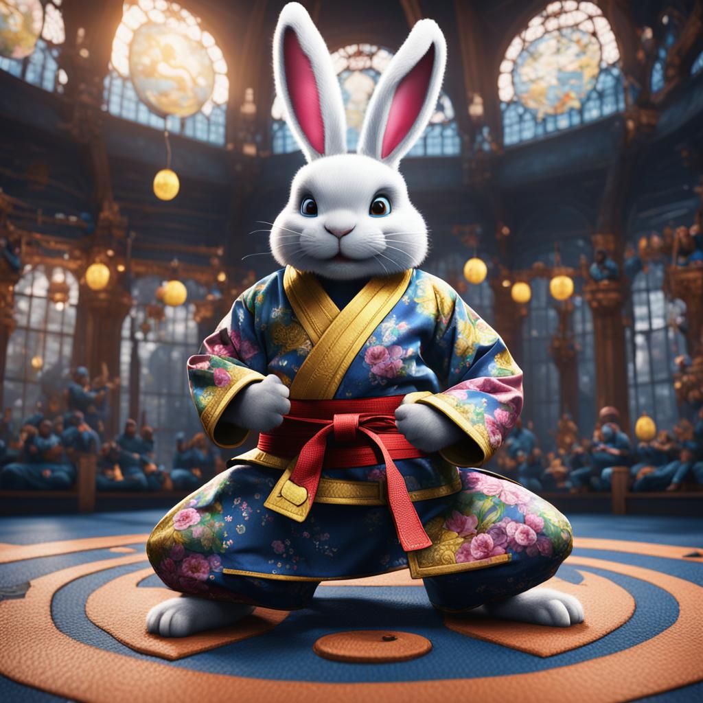 Easter Bunny in Jiu-Jitsu Gi: Digital Art
