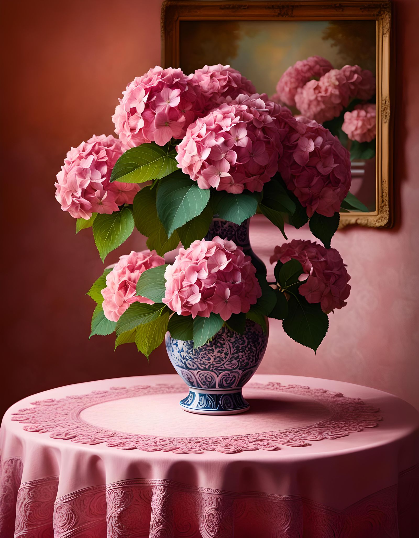 Pink Hydrangeas Still Life Inspired by Margaret Olley