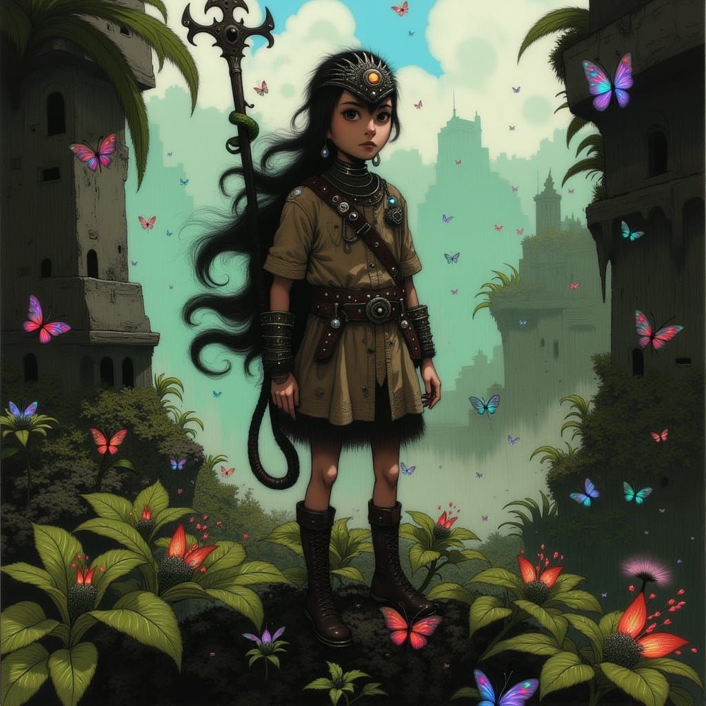 Regal Adventurer in Ancient Jungle Ruins