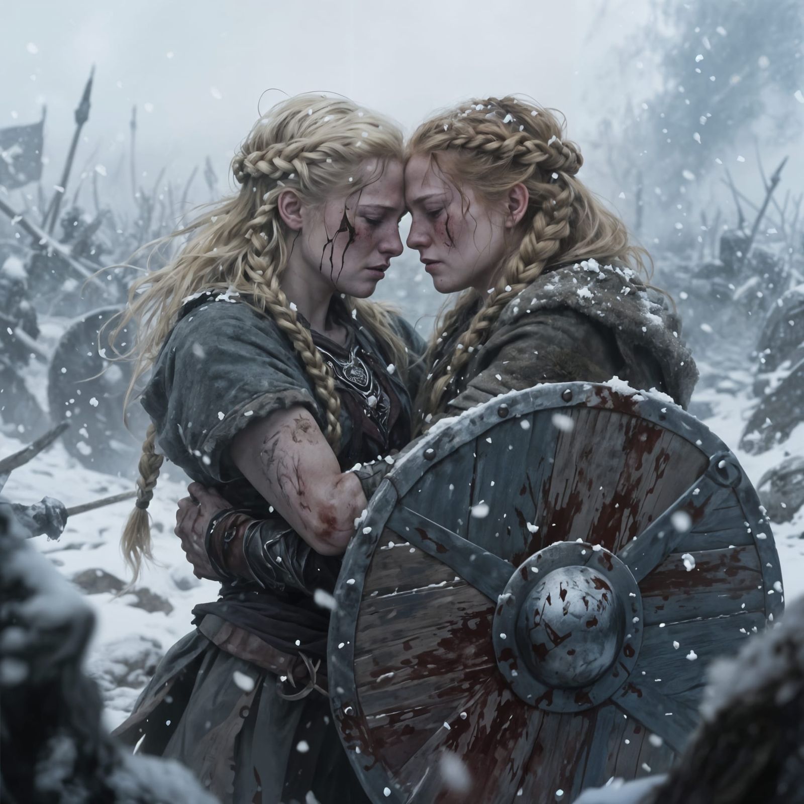 Viking Shieldmaidens' Emotional Battlefield Embrace