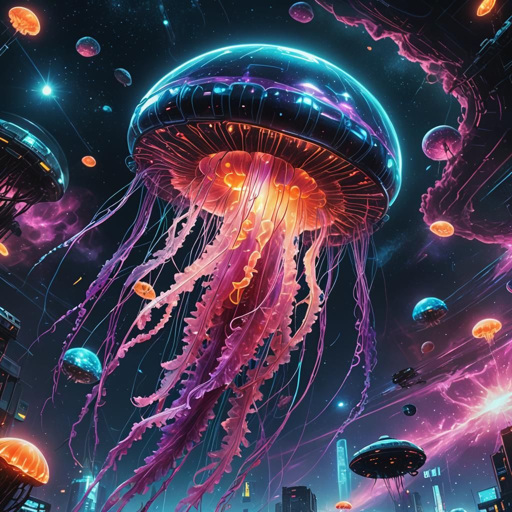 jellyfish neon spaceship