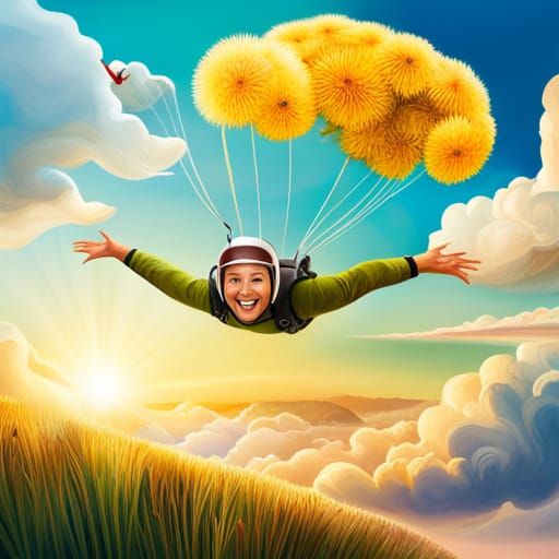 Caterpillar Skydiving with Dandelion Parachute Illustration