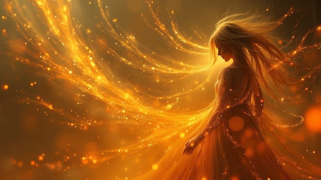 Ethereal Blonde Woman Threads Light in Dark Oil Painting