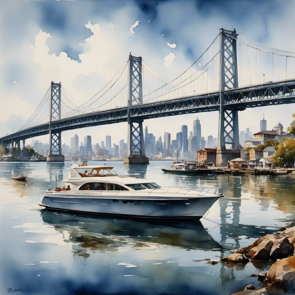 San Francisco Bay Bridge Watercolor Painting