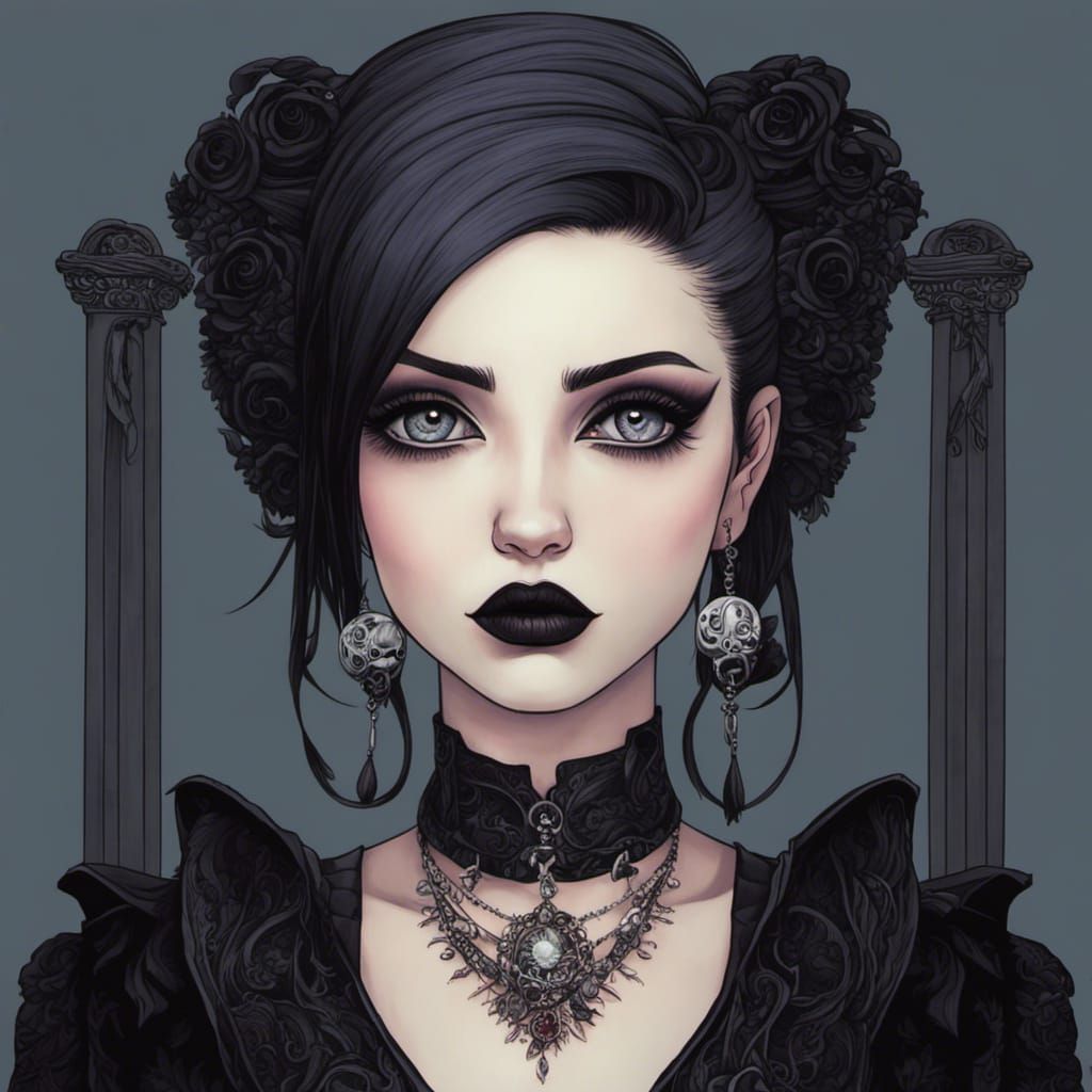 Goth Punk Girl Portrait in Colorful Style