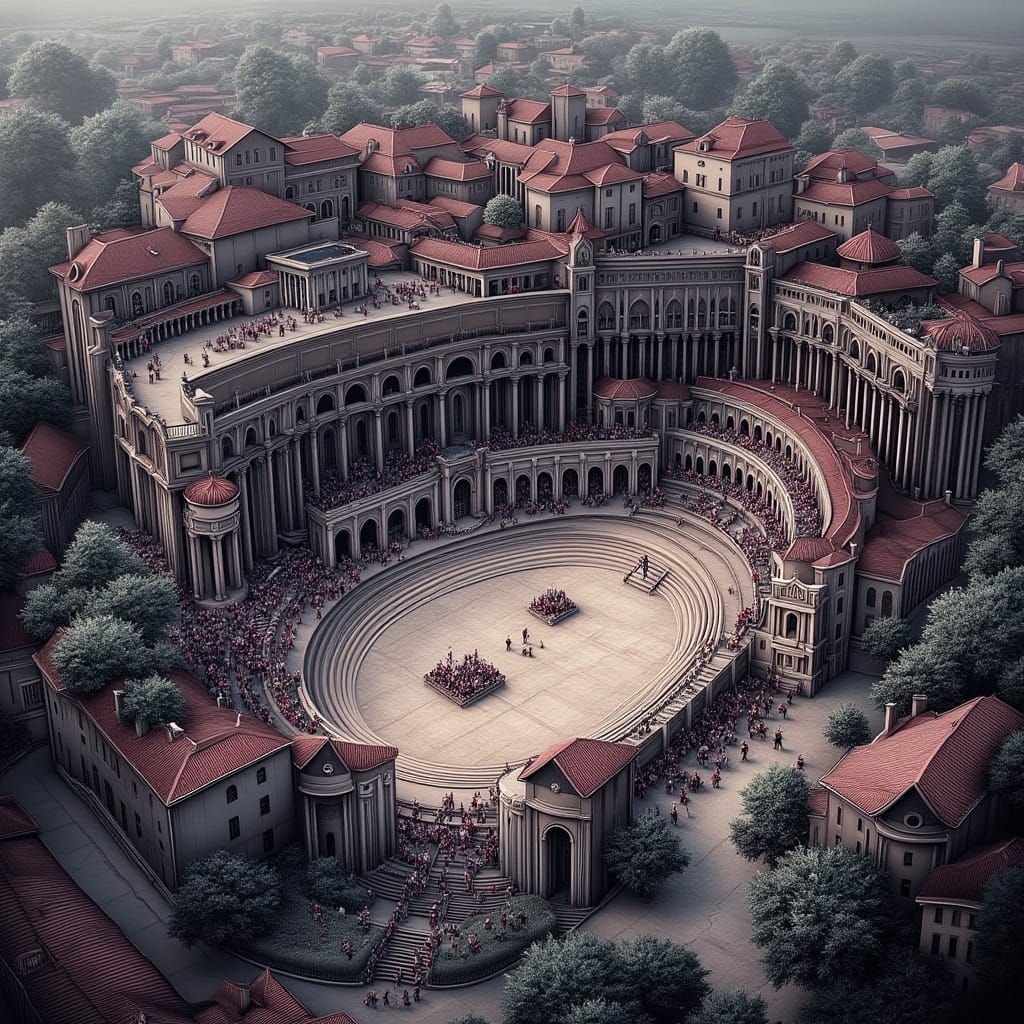 Aerial View of Roman Colosseum in 84 AD