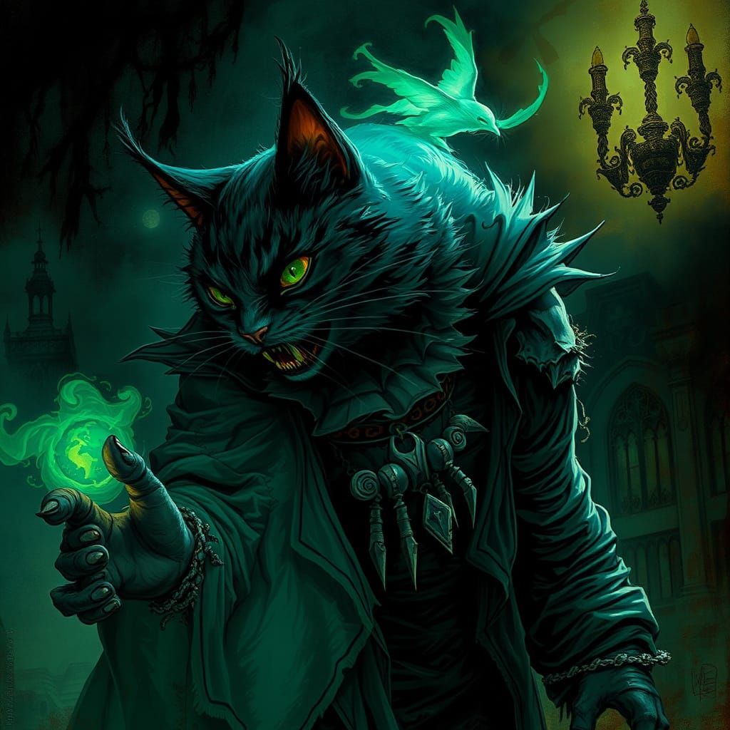 Ominous Giant Cat in Dark Victorian Style