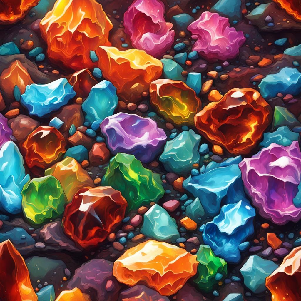 Luminescent Gemstone Explosion in Graffiti Art Style