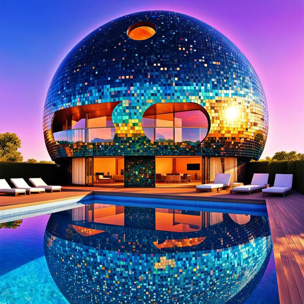 Futuristic Glitch Disco Ball House on Distant Planet