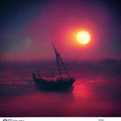 Sunset Over Bay with Icy Moon Palace: Pixelated Art