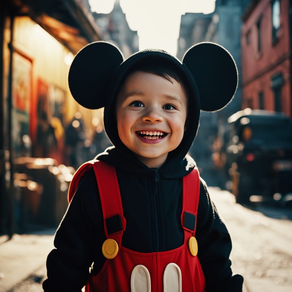 Cinematic Toddler in Mickey Mouse Costume