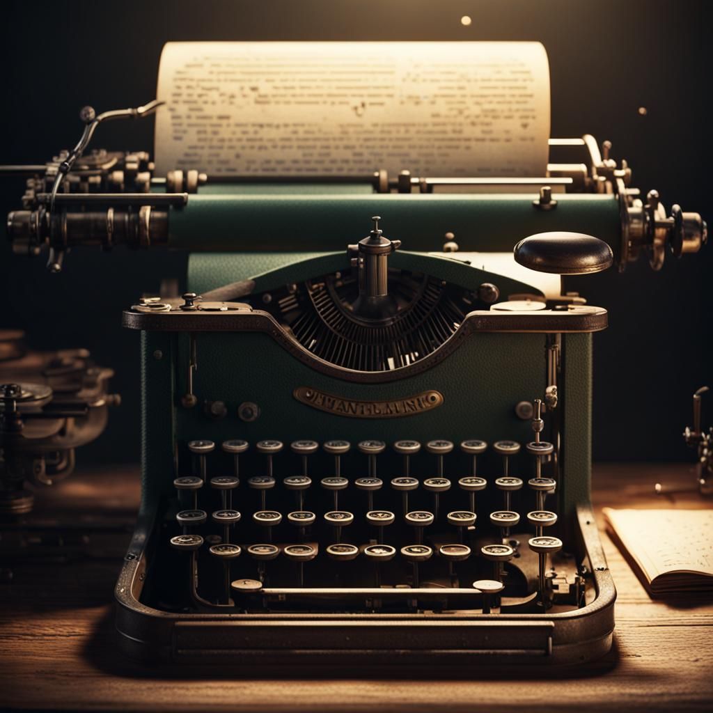 Dramatic Typewriter Close-Up: Detailed Matte Painting