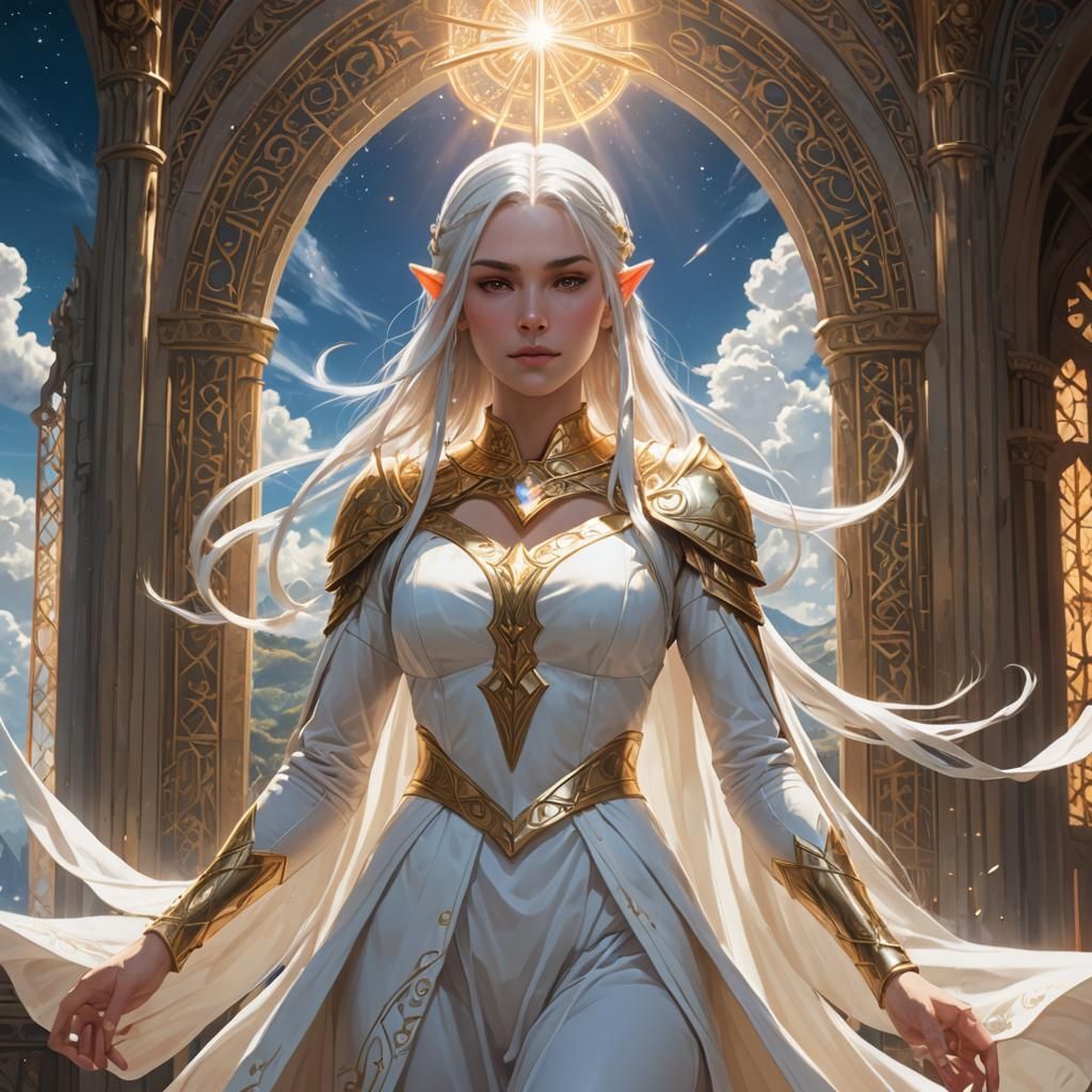 Divine Teen Elf Queen Levitating with Magic Staff