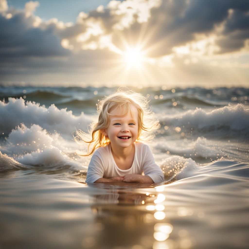 Childhood Joy: Sunny Beach Scene of Siblings Playing