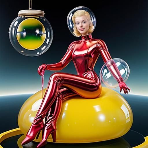 Retro Sci-Fi Woman Riding Alien Creature