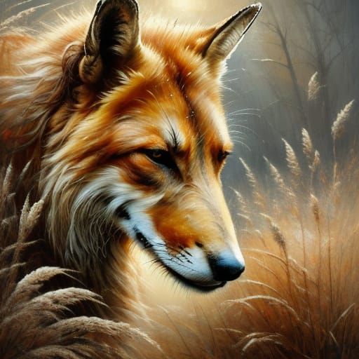 Fox Family Portrait in Winter Forest, Oil Painting