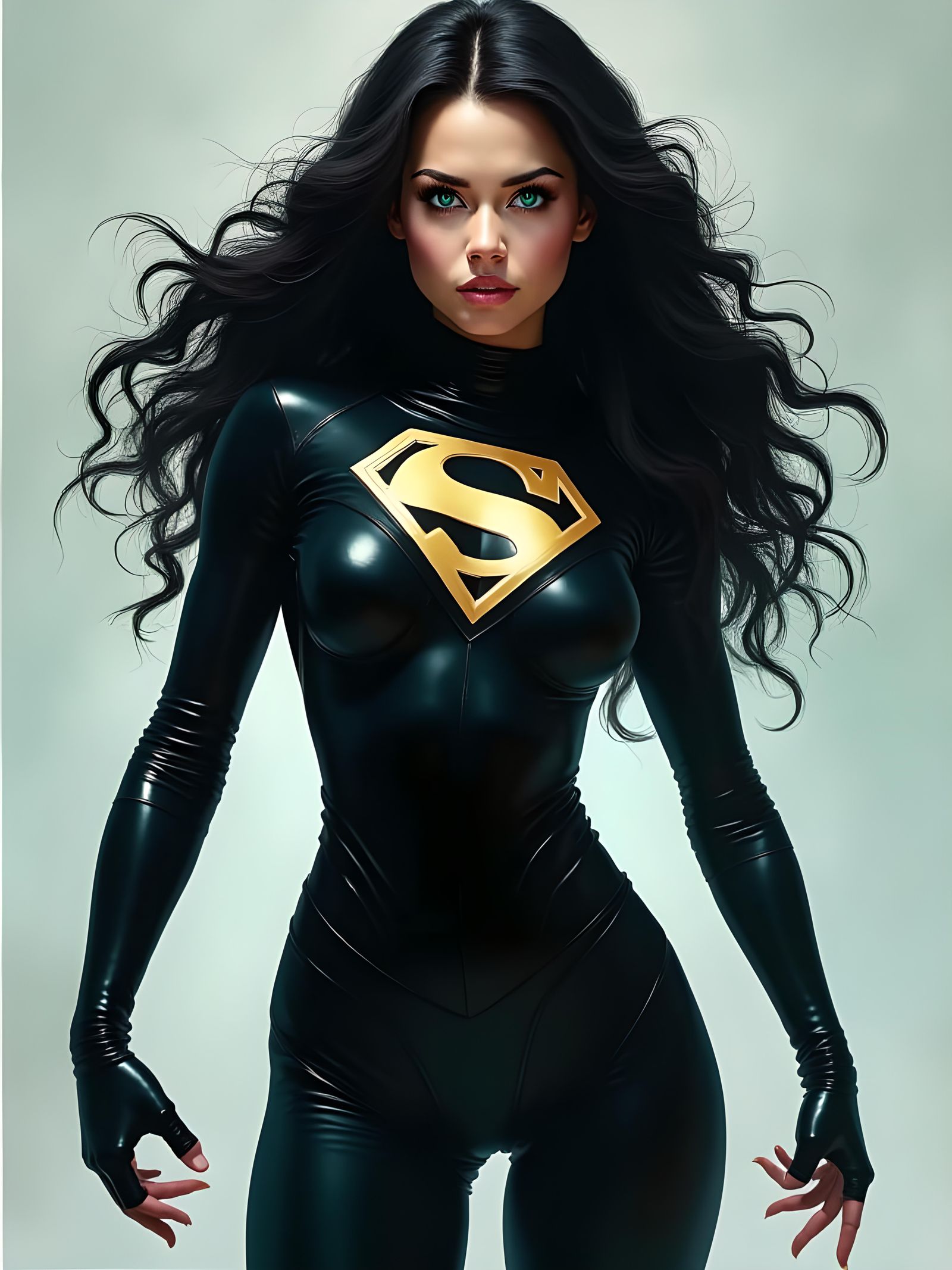 Beautiful Superhero Woman with Turquoise Eyes, Oil Painting