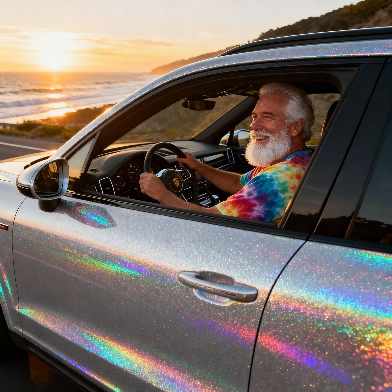 Porsche Cayenne Coastal Drive at Sunset