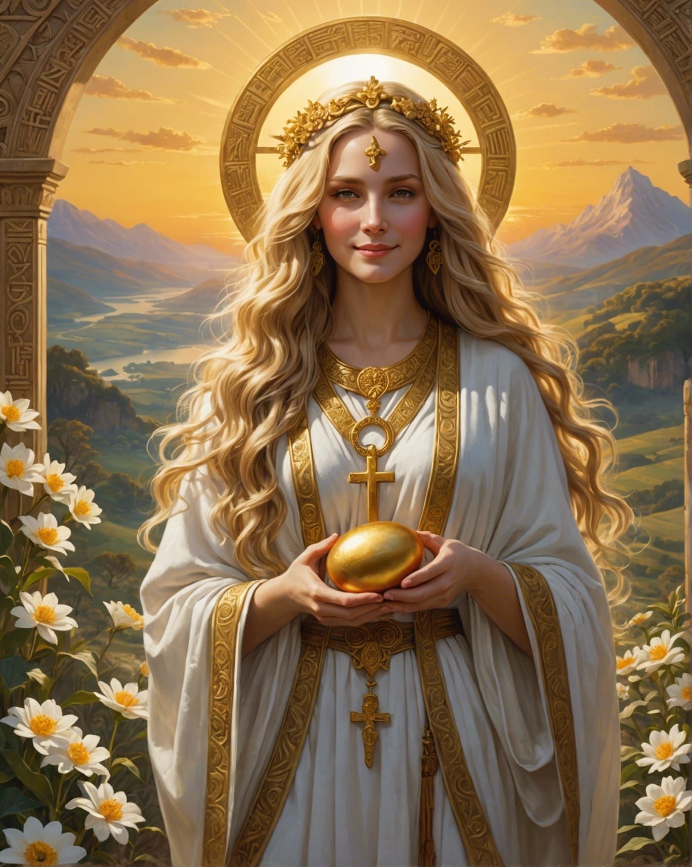 Radiant Goddess of Spring with Easter Egg