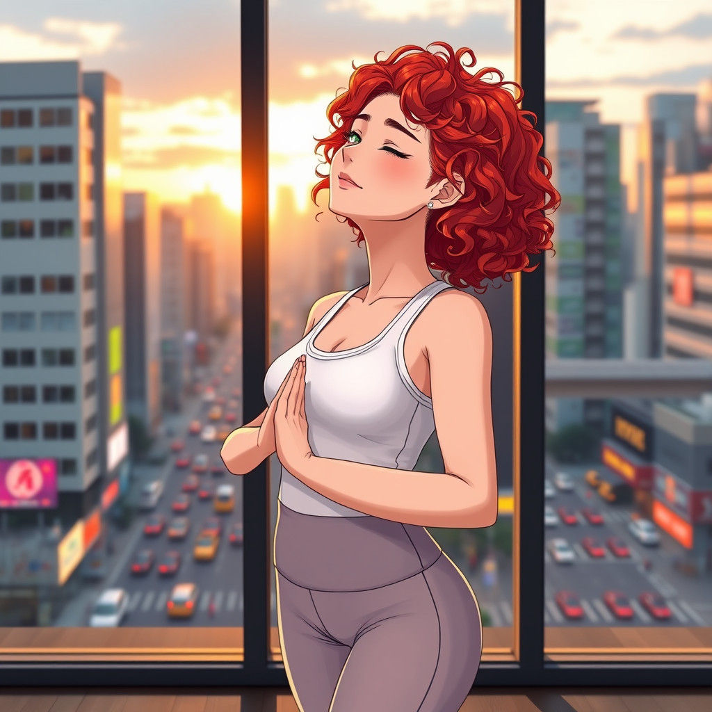 Serene Yoga in Tokyo: Anime Style Morning