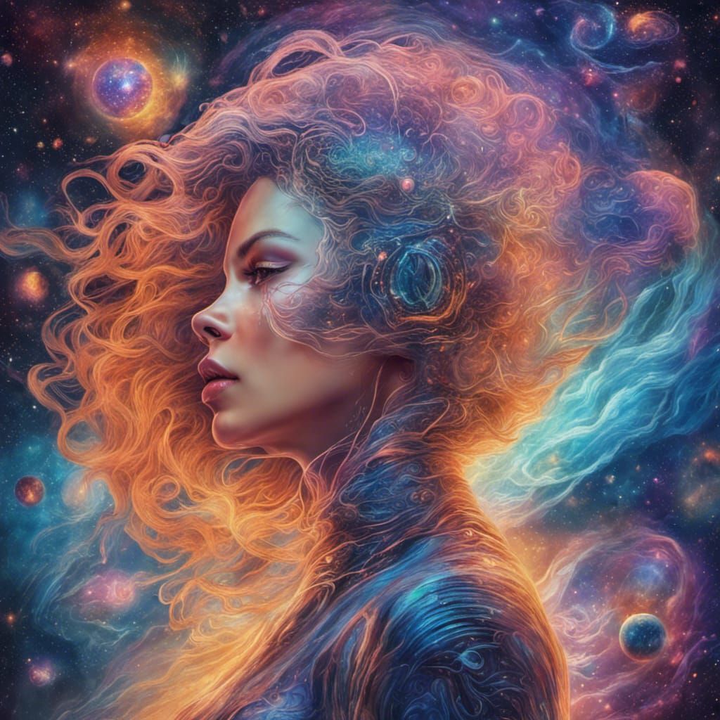 Woman Cruises the Infinite Void: Astral Illustration